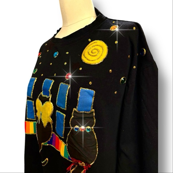 VTG Moon Dance Atlanta Women's One Size Cat T-Shirt Boxy Gems 90s Cotton - Picture 6 of 10